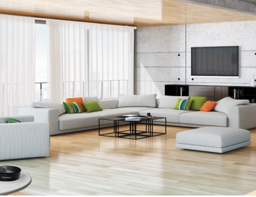 Motorized SmartDrape sheer shades with smart hub